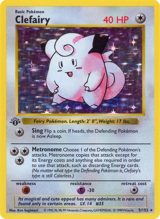 Clefairy 005  - Unlimited Holofoil Base Set Shadowless - Holo Rare