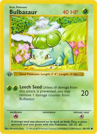 Bulbasaur 044/102  - 1st Edition Base Set Shadowless - Common