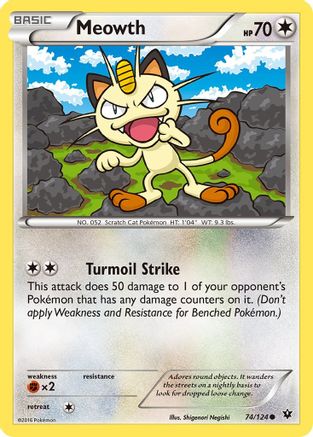 Meowth 074/124  - Reverse Holofoil XY  Fates Collide - Common