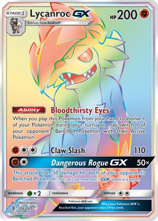 Lycanroc GX (Secret) 156  - Holofoil SM  Guardians Rising - Secret Rare