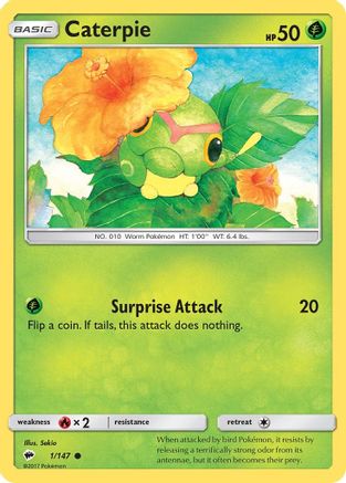Caterpie 001/147  - Reverse Holofoil SM  Burning Shadows - Common