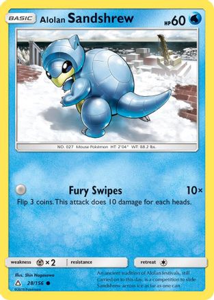 Alolan Sandshrew 028/156  - Reverse Holofoil SM  Ultra Prism - Common