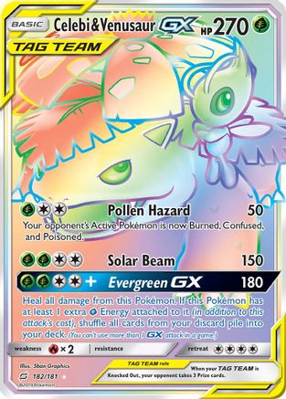 Celebi & Venusaur GX (Secret) 182  - Holofoil SM  Team Up - Secret Rare