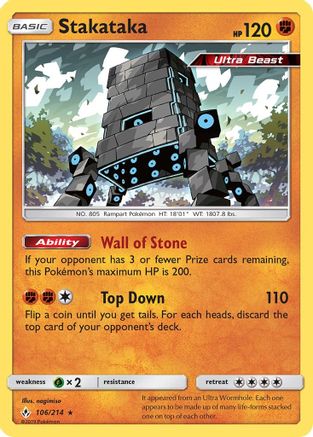 Stakataka 106/214  - Reverse Holofoil SM  Unbroken Bonds - Holo Rare