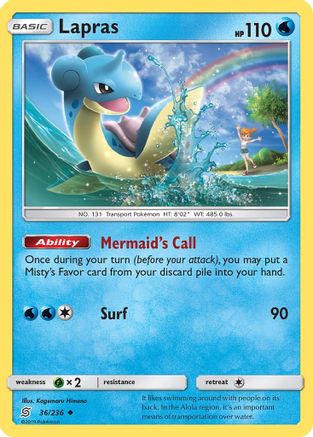 Lapras 036/236  - Reverse Holofoil SM  Unified Minds - Uncommon