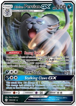 Alolan Persian GX 129/236  - Holofoil SM  Cosmic Eclipse - Ultra Rare