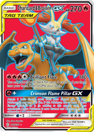 Charizard & Braixen GX (Full Art) 212  - Holofoil SM  Cosmic Eclipse - Ultra Rare