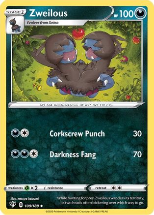 Zweilous 109/189  SWSH03 Darkness Ablaze - Uncommon