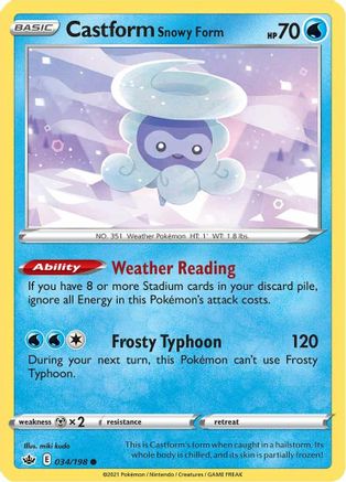Castform Snowy Form 034/198  - Reverse Holofoil SWSH06 Chilling Reign - Common