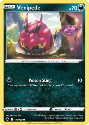 Venipede 105/198  - Reverse Holofoil SWSH06 Chilling Reign - Common