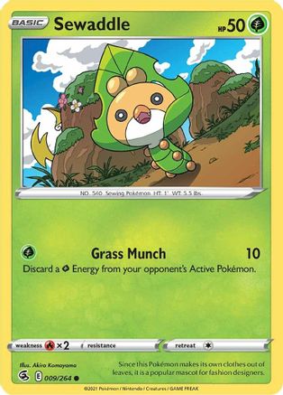 Sewaddle 009/264  - Reverse Holofoil SWSH08 Fusion Strike - Common