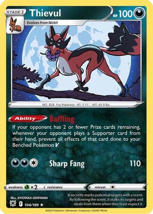 Thievul 104/189  - Reverse Holofoil SWSH10 Astral Radiance - Rare