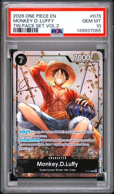 2026 ONE PIECE PROMOS #075 MONKEY D. LUFFY TIN PACK SET VOL.2 PSA 10