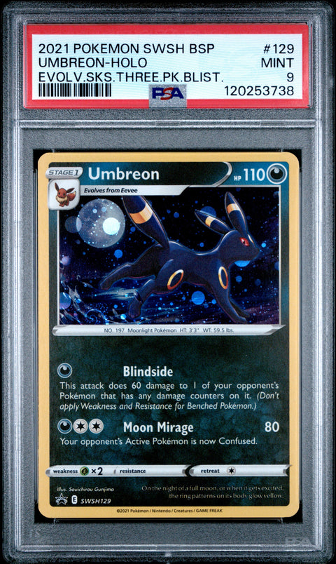 PSA 9 #129 UMBREON-HOLO EVOLV.SKS.THREE.PK.BLIST.