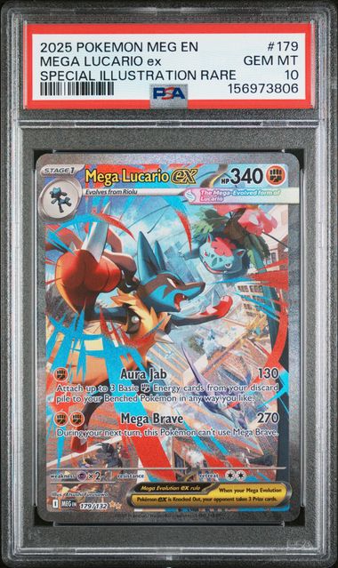 2025 POKEMON MEG EN-MEGA EVOLUTION #179 MEGA LUCARIO ex SPECIAL ILLUSTRATION RARE  PSA 10