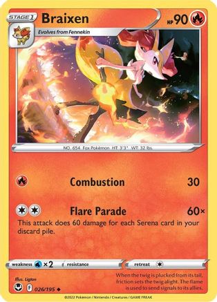 Braixen 026/195  - Reverse Holofoil SWSH12 Silver Tempest - Uncommon