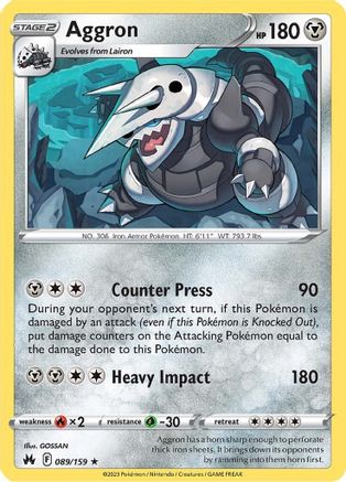 Aggron 089/159  - Reverse Holofoil Crown Zenith - Holo Rare