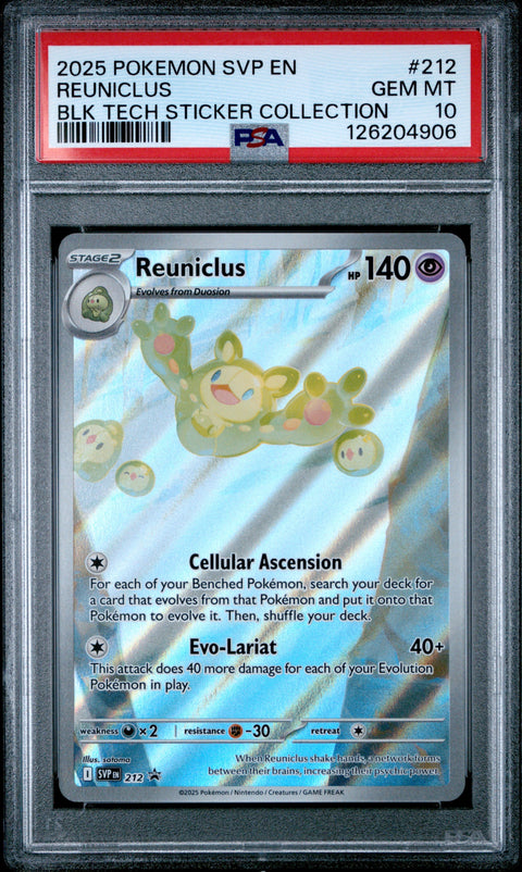 2025 POKEMON SVP EN-SV BLACK STAR PROMO #212 REUNICLUS BLK TECH STICKER COLLECTION PSA 10