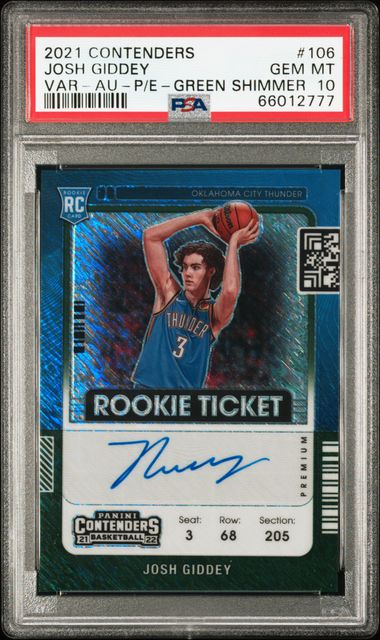 2021 PANINI CONTENDERS #106 JOSH GIDDEY VAR-AU-P/E-GREEN SHIMMER PSA 10