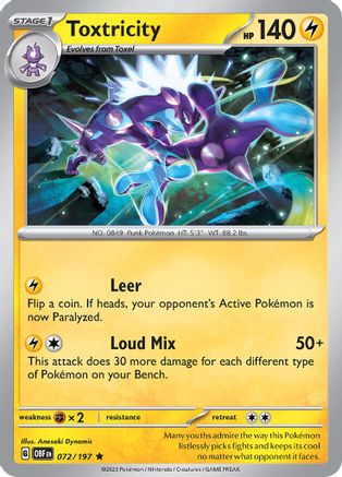 Toxtricity 072/197  - Reverse Holofoil SV03 Obsidian Flames - Rare