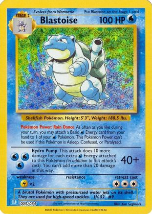 Blastoise 003/034  - Holofoil Trading Card Game Classic - Classic Collection
