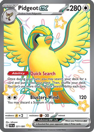 Pidgeot ex 221/091  - Holofoil SV Paldean Fates - Shiny Ultra Rare