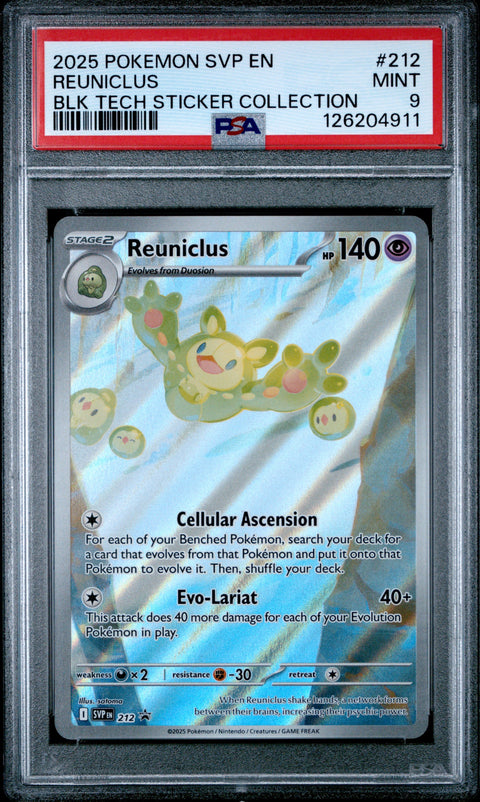 2025 POKEMON SVP EN-SV BLACK STAR PROMO #212 REUNICLUS BLK TECH STICKER COLLECTION PSA 9