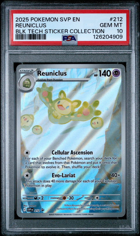 2025 POKEMON SVP EN-SV BLACK STAR PROMO #212 REUNICLUS BLK TECH STICKER COLLECTION PSA 10