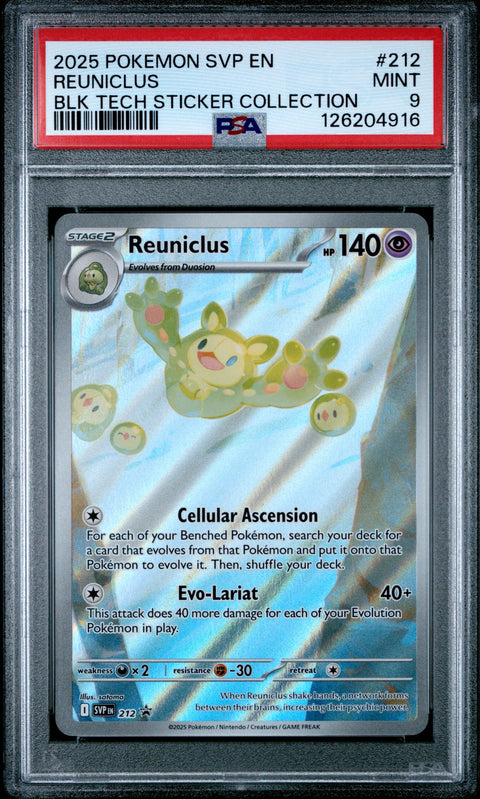 2025 POKEMON SVP EN-SV BLACK STAR PROMO #212 REUNICLUS BLK TECH STICKER COLLECTION PSA 9