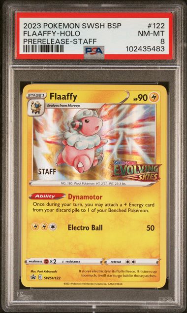 2023 POKEMON SWSH BLACK STAR PROMO #122 FLAAFFY-HOLO PRERELEASE-STAFF PSA 8