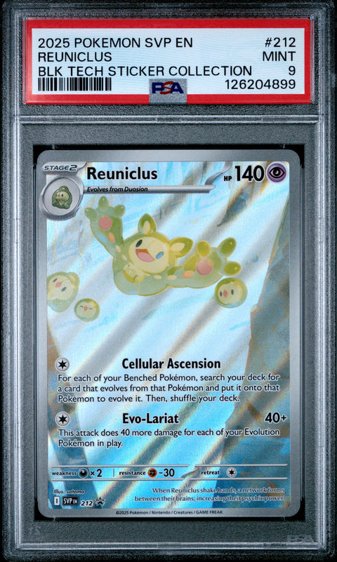 2025 POKEMON SVP EN-SV BLACK STAR PROMO #212 REUNICLUS BLK TECH STICKER COLLECTION PSA 9