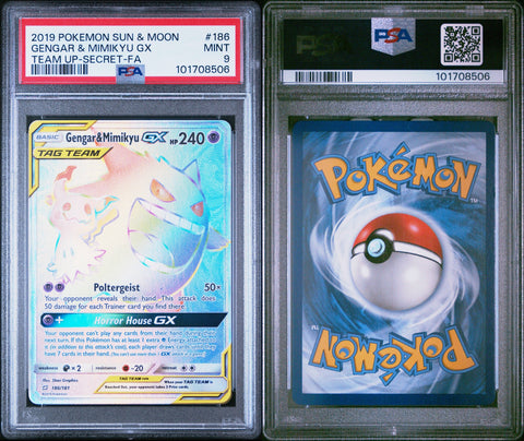 PSA 9 #186 GENGAR & MIMIKYU GX TEAM UP SECRET FULL ART