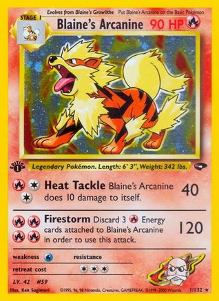 Blaine's Arcanine 001/132  - Unlimited Holofoil Gym Challenge - Holo Rare