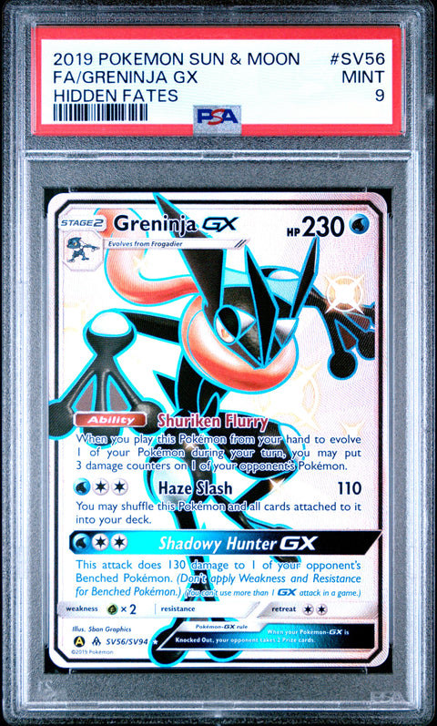 2019 POKEMON SUN & MOON HIDDEN FATES #SV56 FA/GRENINJA GX HIDDEN FATES PSA 9