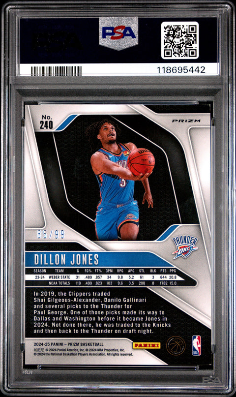 2024 PANINI PRIZM #240 DILLON JONES PURPLE PRIZM PSA 8