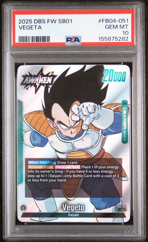 2025 DRAGON BALL SUPER CARD GAME FUSION WORLD MANGA BOOSTER 01 #FB04-051 VEGETA PSA 10