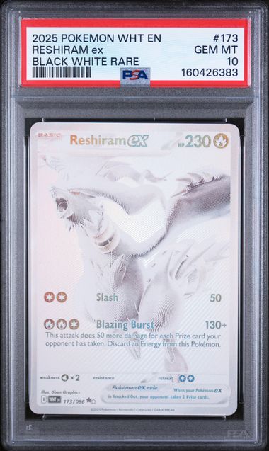 2025 POKEMON WHT EN-WHITE FLARE #173 RESHIRAM ex BLACK WHITE RARE  PSA 10