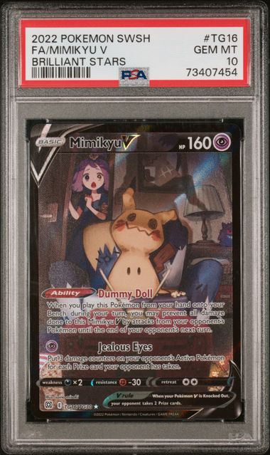 2022 POKEMON SWORD & SHIELD BRILLIANT STARS #TG16 FA/MIMIKYU V BRILLIANT STARS PSA 10