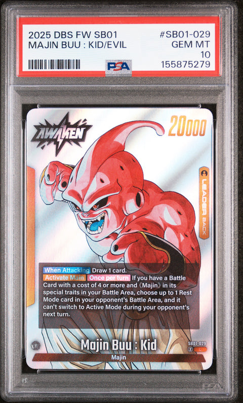 2025 DRAGON BALL SUPER CARD GAME FUSION WORLD MANGA BOOSTER 01 #SB01-029 MAJIN BUU : KID/EVIL PSA 10