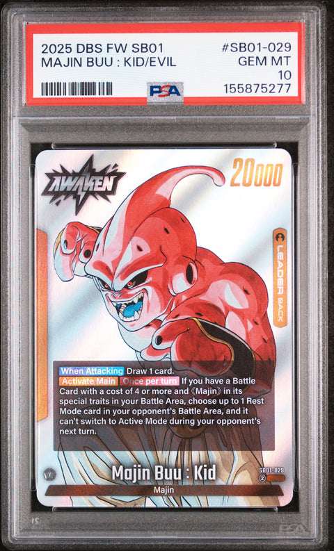 2025 DRAGON BALL SUPER CARD GAME FUSION WORLD MANGA BOOSTER 01 #SB01-029 MAJIN BUU : KID/EVIL PSA 10