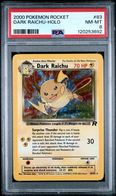 2000 POKEMON ROCKET #83 DARK RAICHU-HOLO PSA 10