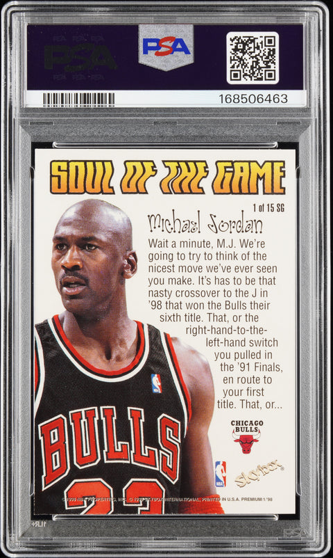1998 SKYBOX PREMIUM SOUL OF THE GAME #1 MICHAEL JORDAN SOUL OF THE GAME PSA 8