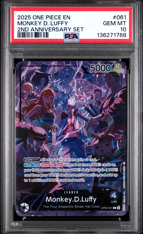 2025 ONE PIECE ENGLISH VERSION 2ND ANNIVERSARY SET #061 MONKEY D. LUFFY PSA 10