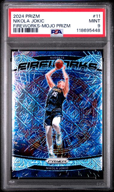 2024 PANINI PRIZM FIREWORKS #11 NIKOLA JOKIC FIREWORKS-MOJO PRIZM PSA 9