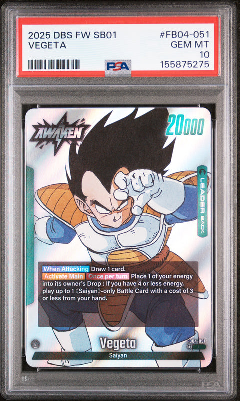 2025 DRAGON BALL SUPER CARD GAME FUSION WORLD MANGA BOOSTER 01 #FB04-051 VEGETA PSA 10