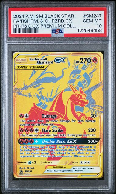 2021 POKEMON SM BLACK STAR PROMO #SM247 FA/RSHRM. & CHRZRD.GX PR-R&C GX PREMIUM COLL. PSA 10