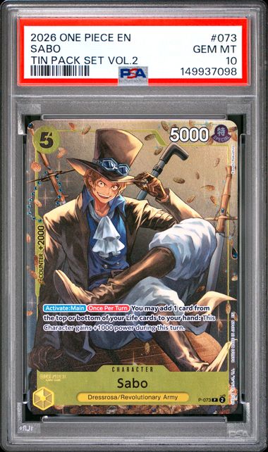 2026 ONE PIECE PROMOS #073 SABO TIN PACK SET VOL.2 PSA 10