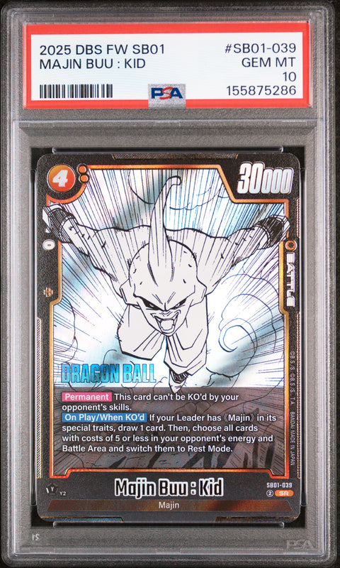 2025 DRAGON BALL SUPER CARD GAME FUSION WORLD MANGA BOOSTER 01 #SB01-039 MAJIN BUU : KID PSA 10