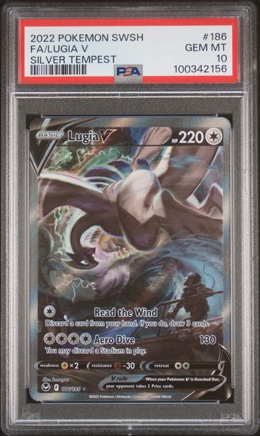 2022 POKEMON SWORD & SHIELD SILVER TEMPEST #186 FA/LUGIA V SILVER TEMPEST PSA 10