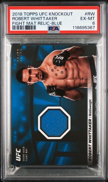 2018 TOPPS UFC KNOCKOUT FIGHT MAT RELIC #RW ROBERT WHITTAKER FIGHT MAT RELIC-BLUE PSA 6